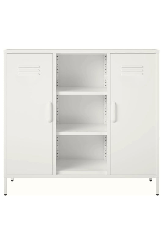 Triple Scoop in Coconut Cream - Modern 2 Door Cabinet with Cutout- Storage Cabinet